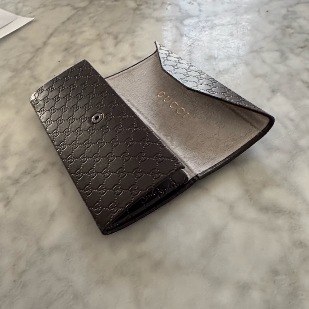 Gucci Genuine Dark Brown Embossed Slim Sunglass Case  New/Never Used